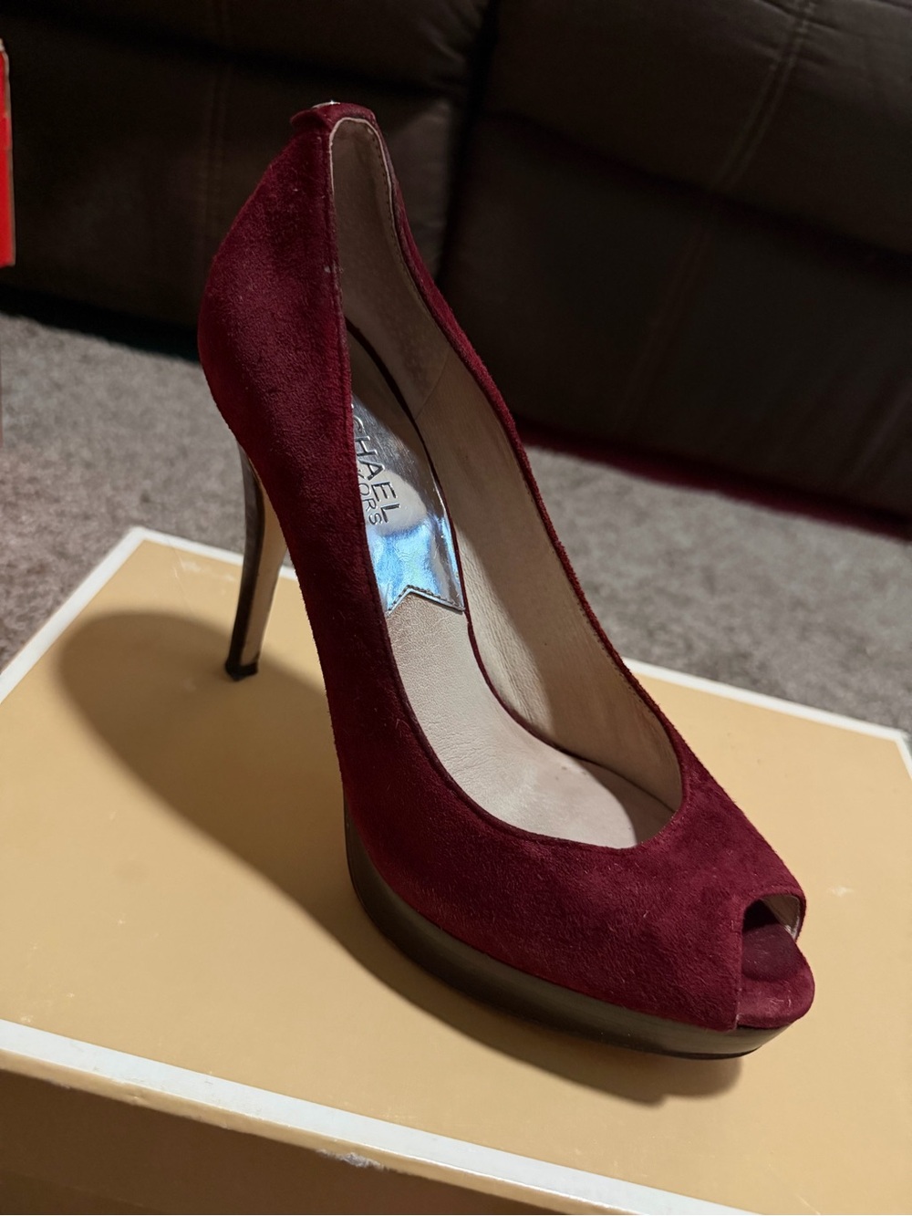 MICHAEL Michael Kors Burgundy Suede Peep-Toe Stilettos - Picture 6 of 6